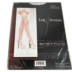 Vintage Leg Avenue White Lace Top Thigh High Stockings 9021